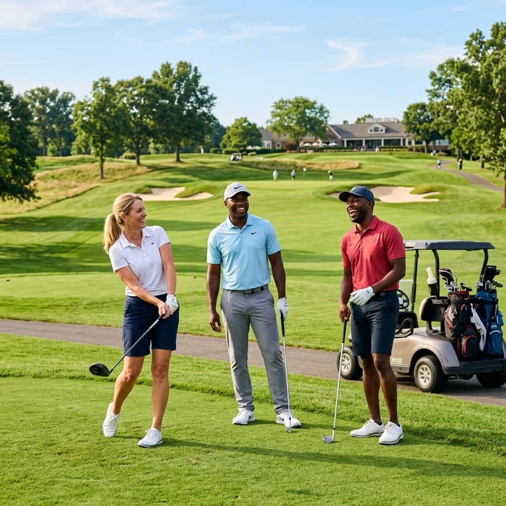 Happy diverse golfers enjoying a round of golf